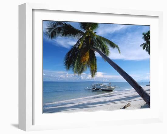 Outrigger Motorboat Moored on Alona Beach, Panglao, Bohol, Philippines-Jack Jackson-Framed Photographic Print