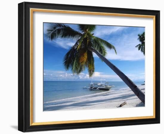 Outrigger Motorboat Moored on Alona Beach, Panglao, Bohol, Philippines-Jack Jackson-Framed Photographic Print