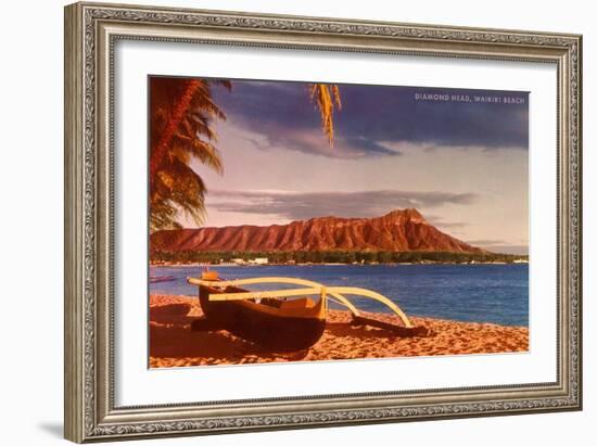 Outrigger on Beach by Diamond Head, Hawaii-null-Framed Art Print