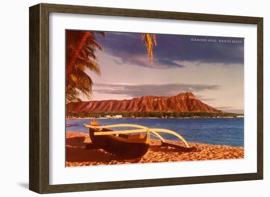 Outrigger on Beach by Diamond Head, Hawaii-null-Framed Art Print