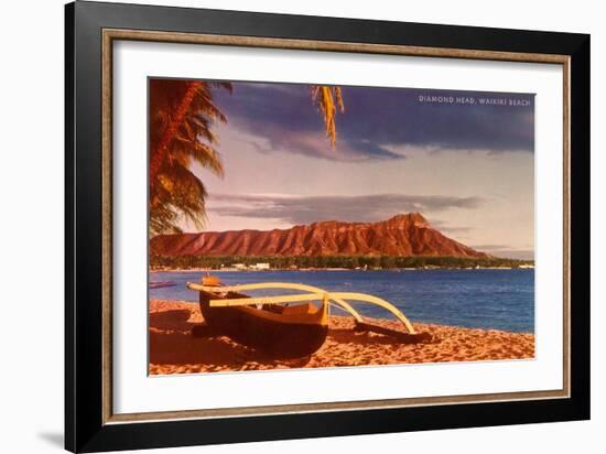 Outrigger on Beach by Diamond Head, Hawaii-null-Framed Art Print