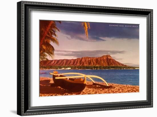 Outrigger on Beach by Diamond Head, Hawaii-null-Framed Art Print