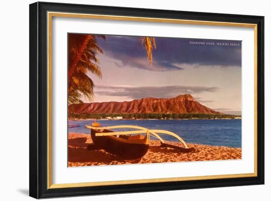 Outrigger on Beach by Diamond Head, Hawaii-null-Framed Art Print