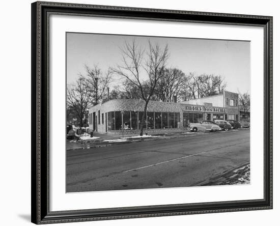 Outside of George Higgins Pontiac Dealership-Wallace Kirkland-Framed Premium Photographic Print