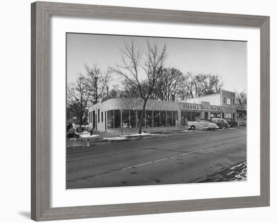 Outside of George Higgins Pontiac Dealership-Wallace Kirkland-Framed Premium Photographic Print