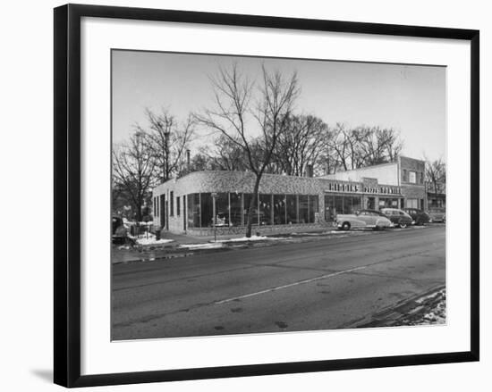 Outside of George Higgins Pontiac Dealership-Wallace Kirkland-Framed Premium Photographic Print