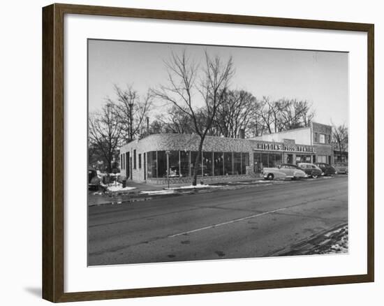 Outside of George Higgins Pontiac Dealership-Wallace Kirkland-Framed Premium Photographic Print