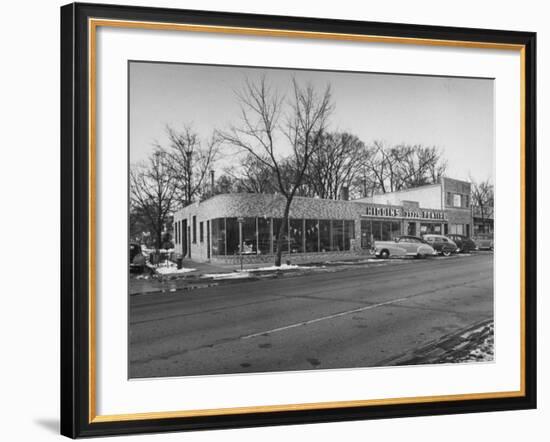 Outside of George Higgins Pontiac Dealership-Wallace Kirkland-Framed Premium Photographic Print