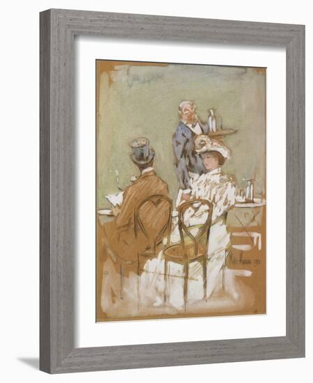 Outside the Cafe on the Grand Boulevard, 1898-Childe Hassam-Framed Giclee Print