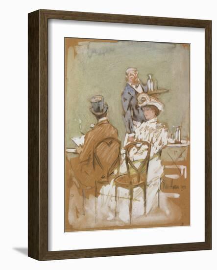 Outside the Cafe on the Grand Boulevard, 1898-Childe Hassam-Framed Giclee Print