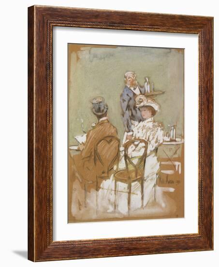 Outside the Cafe on the Grand Boulevard, 1898-Childe Hassam-Framed Giclee Print