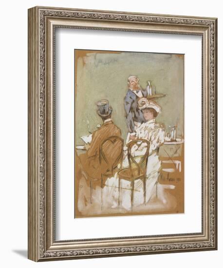 Outside the Cafe on the Grand Boulevard, 1898-Childe Hassam-Framed Giclee Print