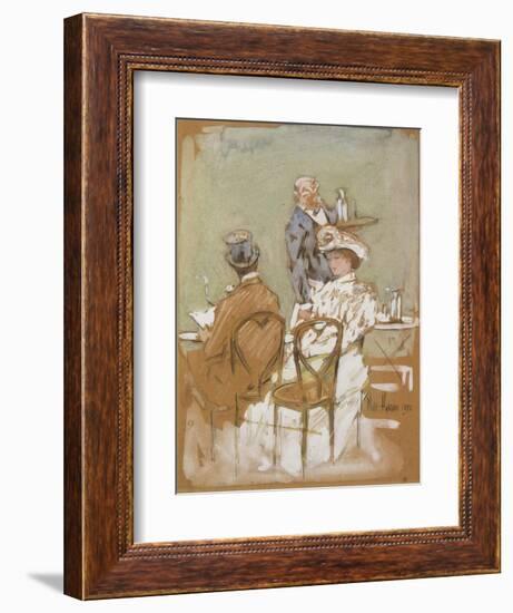 Outside the Cafe on the Grand Boulevard, 1898-Childe Hassam-Framed Giclee Print