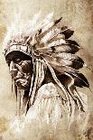 Sketch Of Tattoo Art, Indian Head, Chief, Vintage Style-outsiderzone-Framed Art Print