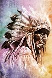 Sketch Of Tattoo Art, Indian Head Over Colorful Background-outsiderzone-Framed Stretched Canvas