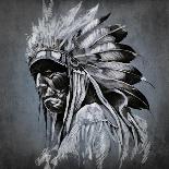 Tattoo Art, Portrait Of American Indian Head Over Dark Background-outsiderzone-Framed Art Print