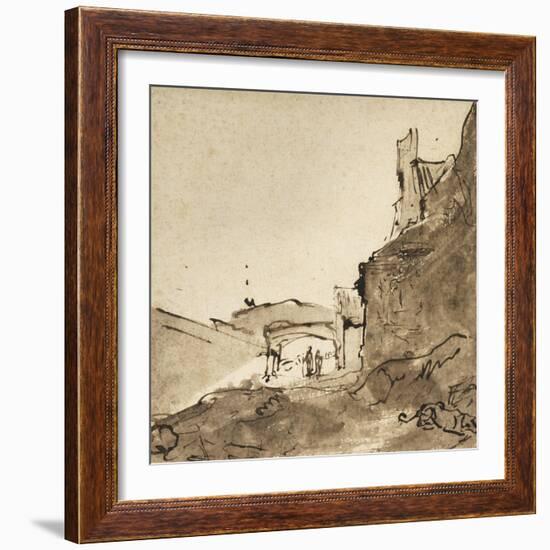 Outskirts of a Town with Walls and a Doorway, C.1627-28-Rembrandt van Rijn-Framed Giclee Print