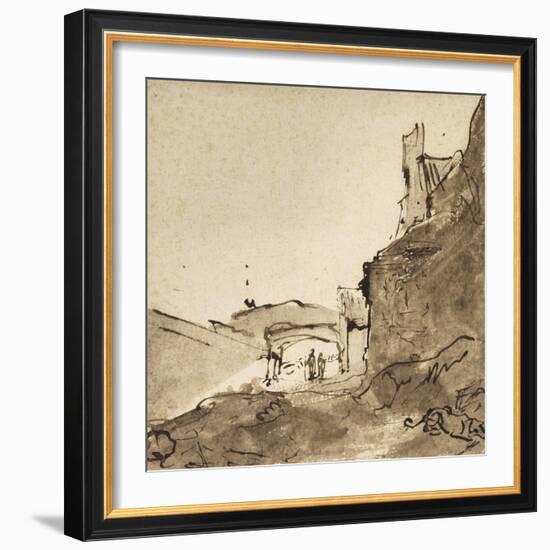 Outskirts of a Town with Walls and a Doorway, C.1627-28-Rembrandt van Rijn-Framed Giclee Print