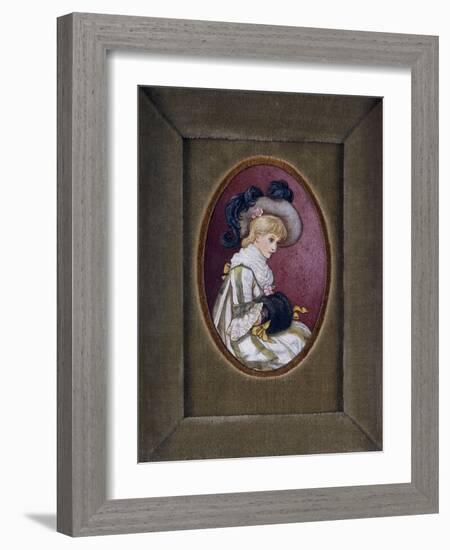 Oval Portrait of a Blonde Girl Wearing a Plumed Hat with Her Hands Inside Her Muff-Kate Greenaway-Framed Giclee Print