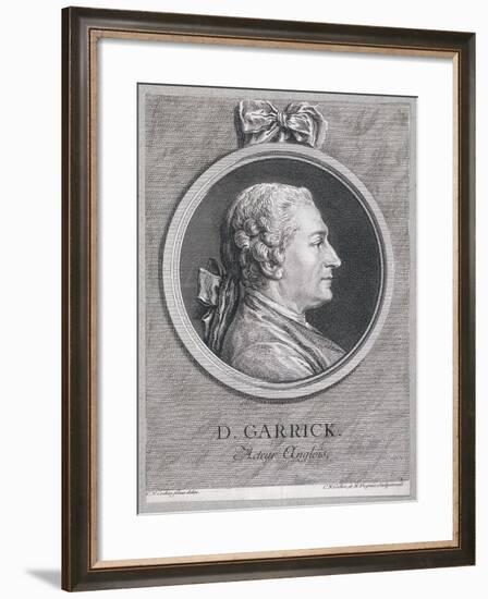 Oval Portrait of the Actor David Garrick Wearing a Short Wig, with Surround, C1780-Charles Nicolas Cochin-Framed Giclee Print