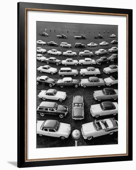 over Head View of Several Rows of New Packard Cars-Walter Sanders-Framed Photographic Print