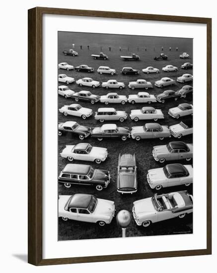 over Head View of Several Rows of New Packard Cars-Walter Sanders-Framed Photographic Print