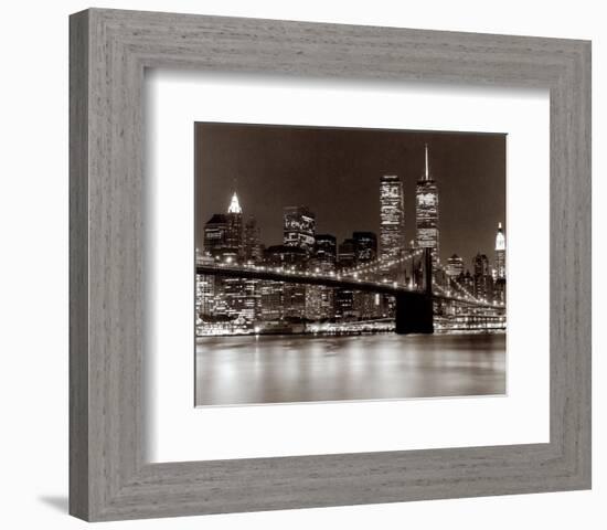 Over the Brooklyn Bridge at Night-Walter Gritsik-Framed Art Print