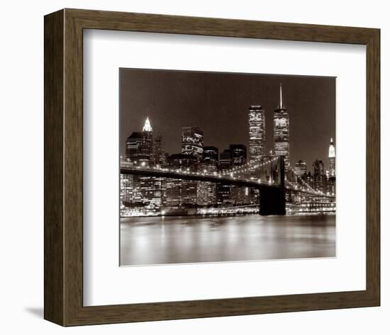 Over the Brooklyn Bridge at Night-Walter Gritsik-Framed Art Print