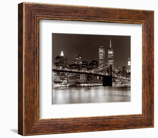 Over the Brooklyn Bridge at Night-Walter Gritsik-Framed Art Print