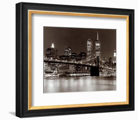 Over the Brooklyn Bridge at Night-Walter Gritsik-Framed Art Print