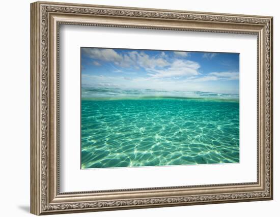 Over Under, half water half land, Clouds over the Pacific Ocean, Bora Bora, Society Islands, Fre...-Panoramic Images-Framed Photographic Print