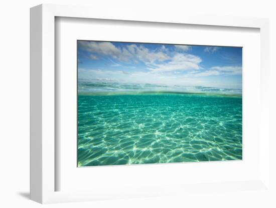 Over Under, half water half land, Clouds over the Pacific Ocean, Bora Bora, Society Islands, Fre...-Panoramic Images-Framed Photographic Print