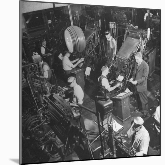 Overall Shot of the 44 Linotype Machines in the Government Printing Office-Walter B^ Lane-Mounted Photographic Print