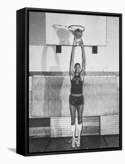 Overbrook Highschool Basketball Team, Wilt "The Stilt" Chamberlain Touch Basket at Regular Standing-Grey Villet-Framed Premier Image Canvas