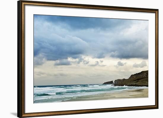 Overcast Sky above Waves Breaking at Beach-Norbert Schaefer-Framed Photographic Print