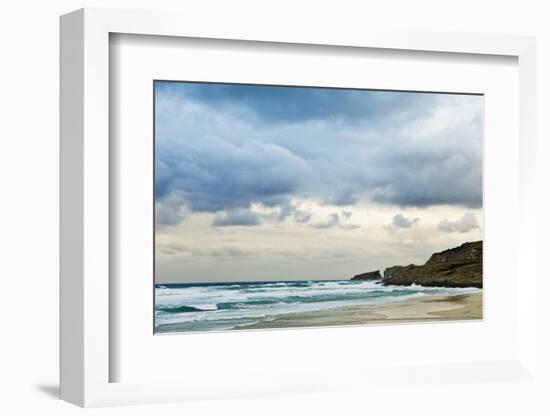 Overcast Sky above Waves Breaking at Beach-Norbert Schaefer-Framed Photographic Print