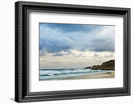 Overcast Sky above Waves Breaking at Beach-Norbert Schaefer-Framed Photographic Print