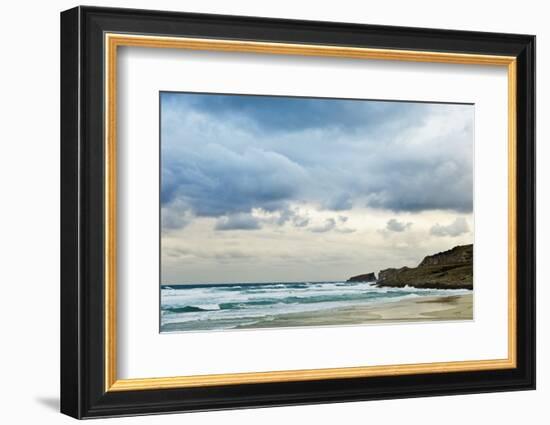 Overcast Sky above Waves Breaking at Beach-Norbert Schaefer-Framed Photographic Print