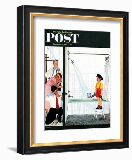 "Overflowing Tub" Saturday Evening Post Cover, December 3, 1955-John Falter-Framed Giclee Print