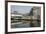 Overground train drives past canal by artists studios and warehouses in Hackney Wick, London, Engla-Julio Etchart-Framed Photographic Print