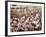 Overhead of Stacked Shelves of Food at Super Giant Supermarket with Shoppers Lined Up at Check Outs-John Dominis-Framed Photographic Print