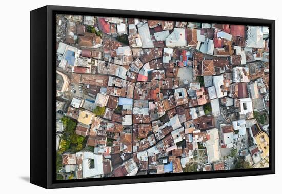 Overhead view of historical buldings in the old town, Stone Town, Zanzibar, Tanzania-Roberto Moiola-Framed Premier Image Canvas