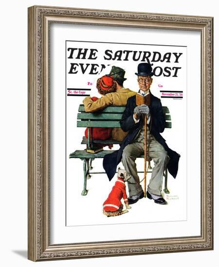 "Overheard Lovers" (man on park bench) Saturday Evening Post Cover, November 21,1936-Norman Rockwell-Framed Giclee Print