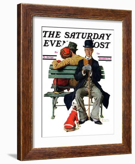 "Overheard Lovers" (man on park bench) Saturday Evening Post Cover, November 21,1936-Norman Rockwell-Framed Giclee Print