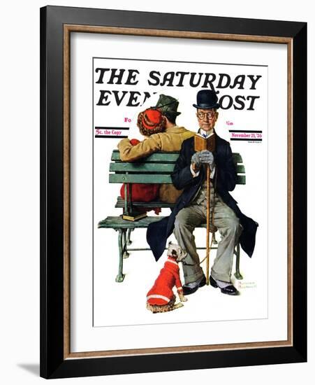 "Overheard Lovers" (man on park bench) Saturday Evening Post Cover, November 21,1936-Norman Rockwell-Framed Giclee Print