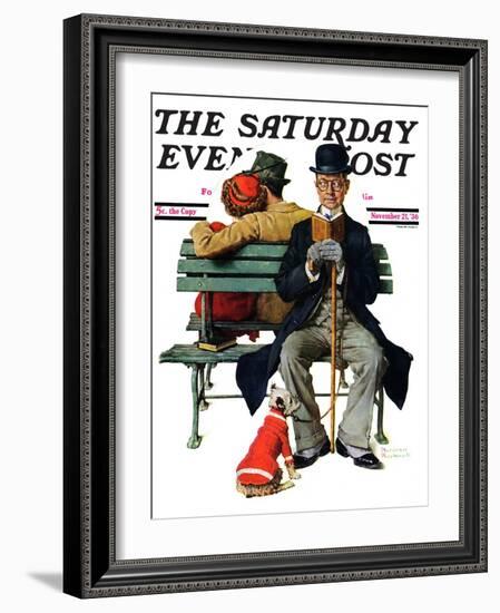 "Overheard Lovers" (man on park bench) Saturday Evening Post Cover, November 21,1936-Norman Rockwell-Framed Giclee Print