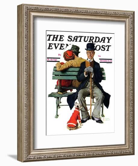 "Overheard Lovers" (man on park bench) Saturday Evening Post Cover, November 21,1936-Norman Rockwell-Framed Giclee Print