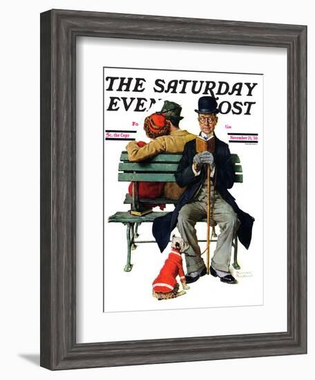 "Overheard Lovers" (man on park bench) Saturday Evening Post Cover, November 21,1936-Norman Rockwell-Framed Giclee Print