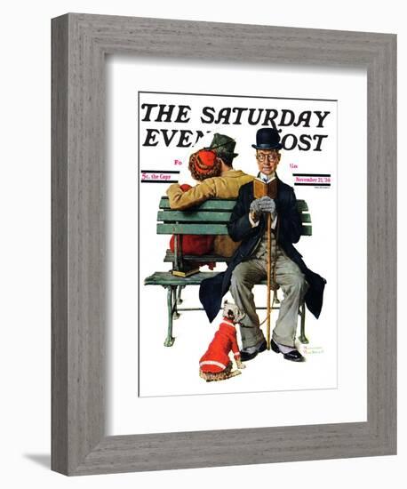 "Overheard Lovers" (man on park bench) Saturday Evening Post Cover, November 21,1936-Norman Rockwell-Framed Giclee Print