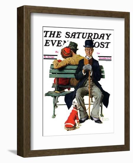 "Overheard Lovers" (man on park bench) Saturday Evening Post Cover, November 21,1936-Norman Rockwell-Framed Giclee Print